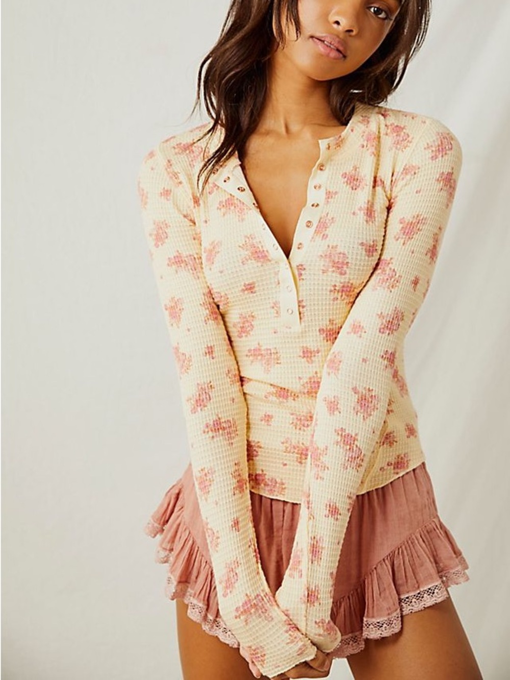 Free People One of the Girls Floral Print Henley